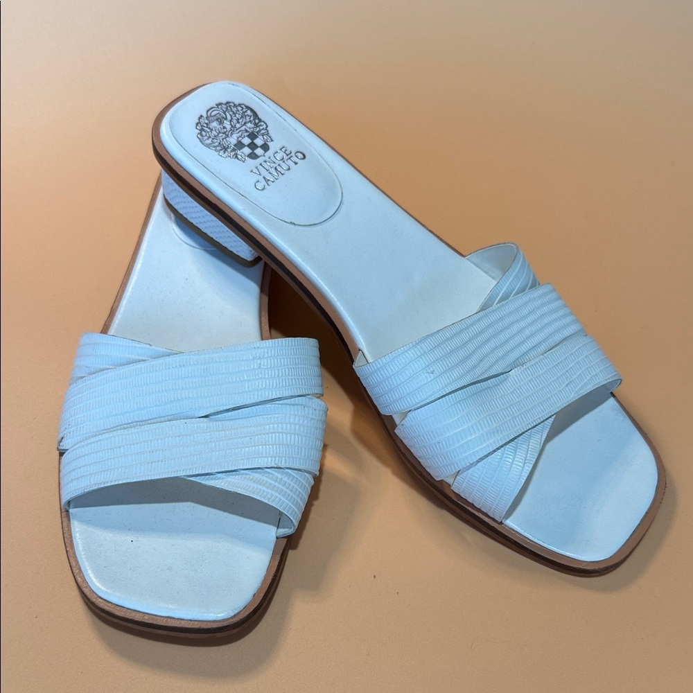 Vince Camuto White Textured Crossover Slide Mules